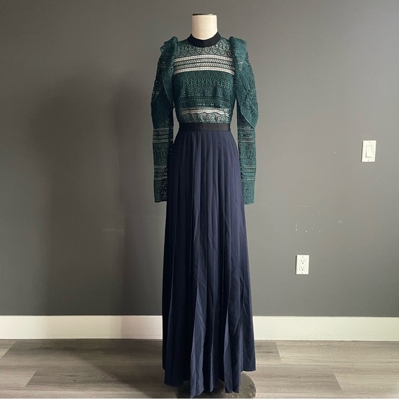 Self-Portrait Dresses & Skirts - Self-Portrait Emerald Guipure Lace Maxi Dress Gown Sheer Victorian Cottagecore